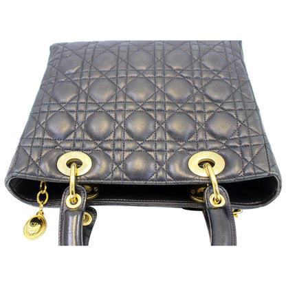 CHRISTIAN DIOR Mini Lady Dior Lambskin Cannage Satchel Bag Black