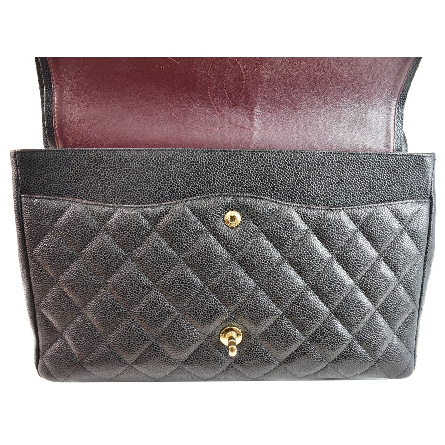 CHANEL Maxi Double Flap Caviar Leather Shoulder Bag Black