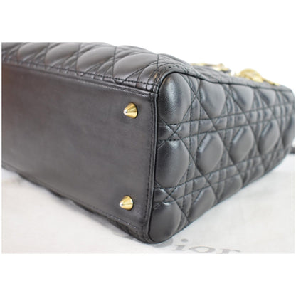 CHRISTIAN DIOR Medium Lady Dior Lambskin Shoulder Bag Black