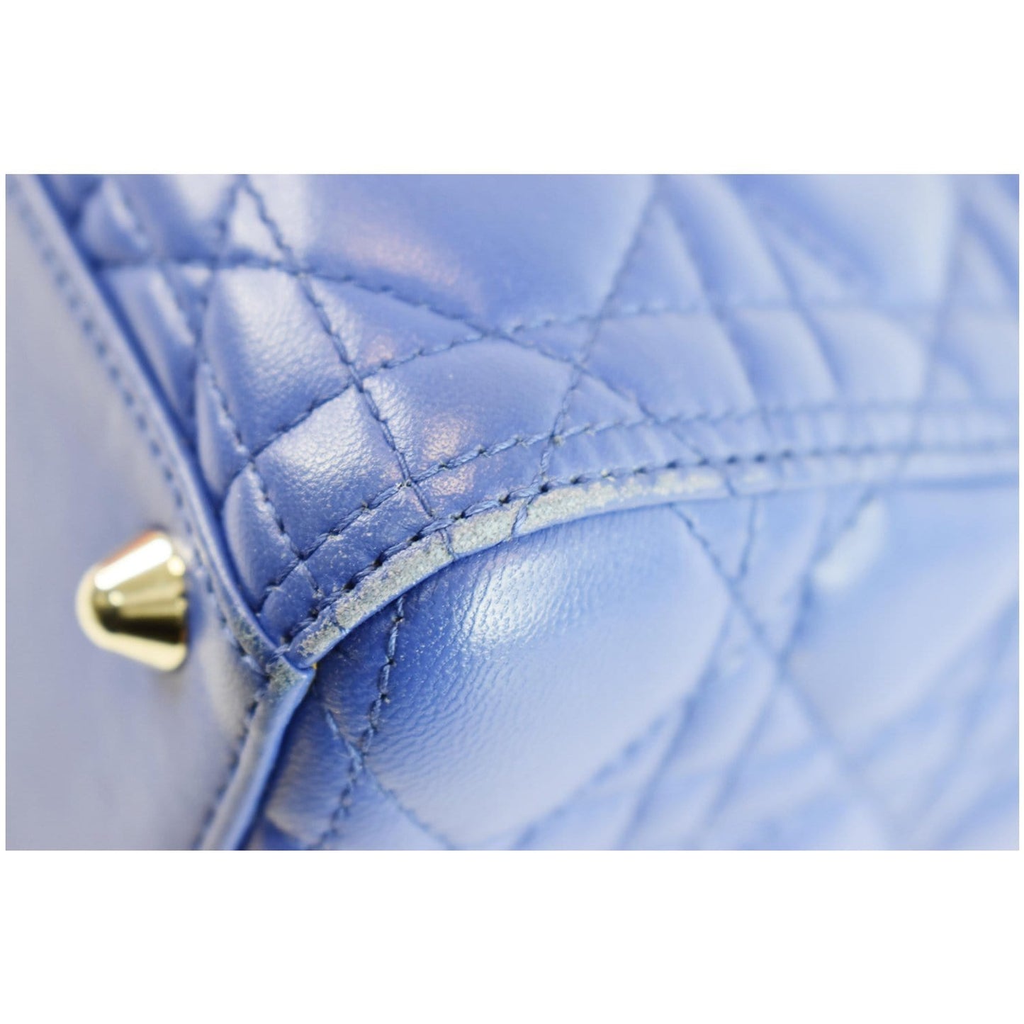 CHRISTIAN DIOR Large Lady Dior Lambskin Leather Shoulder Bag Blue