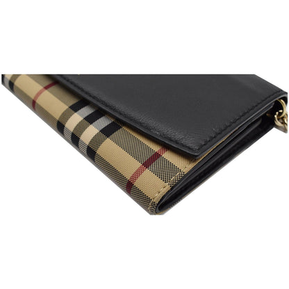 BURBERRY Henley House Check Leather Wallet On Chain Crossbody Bag Black