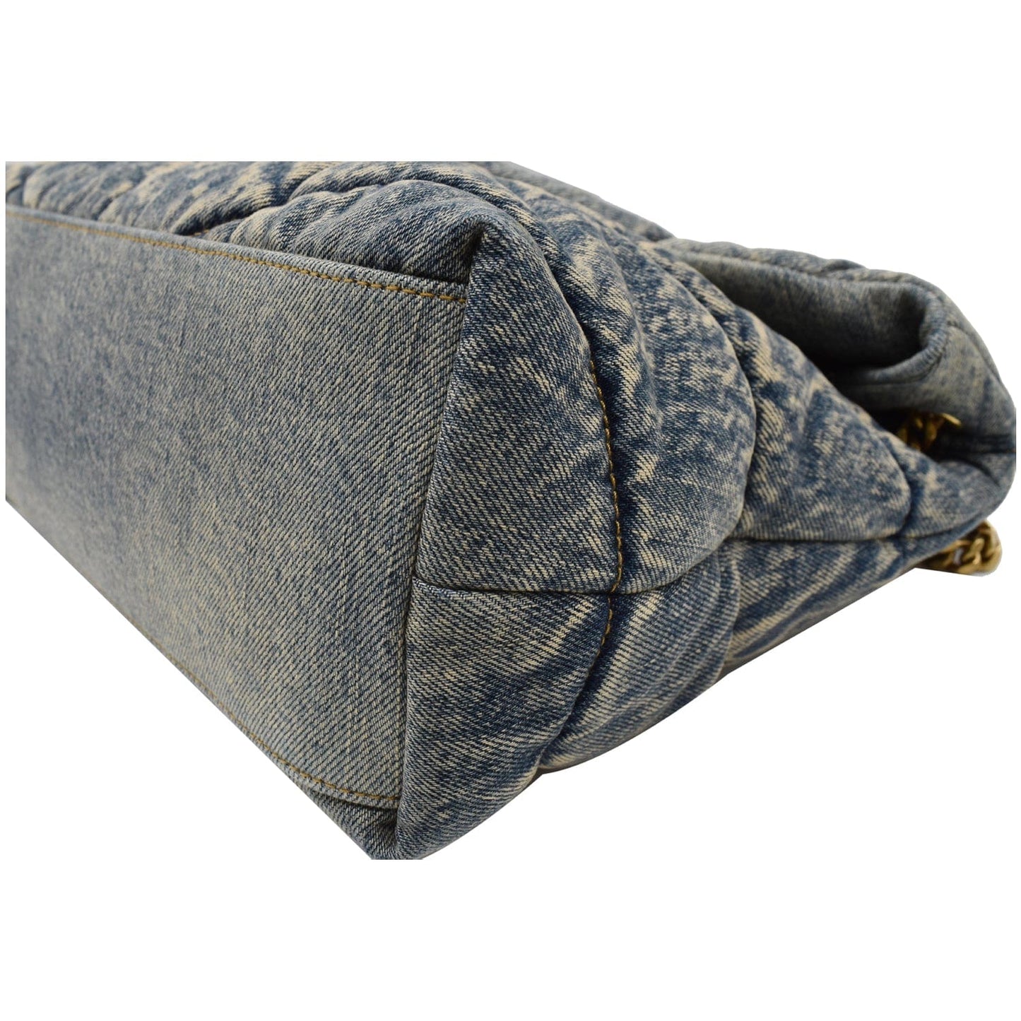 YVES SAINT LAURENT Vintage Puffer Medium Denim Canvas Shoulder Bag Blue