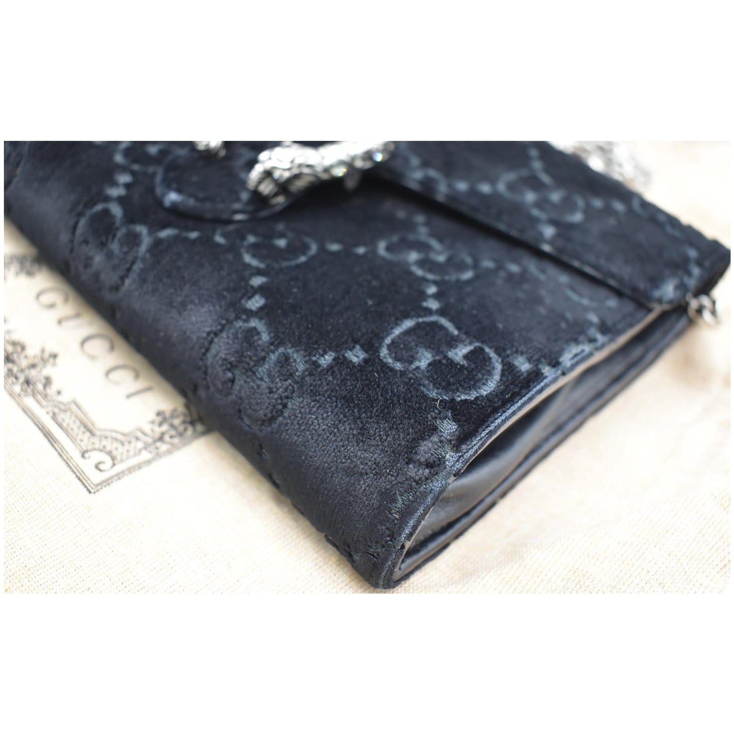 GUCCI Dionysus Mini Velvet GG Monogram Chain Wallet Dark Blue 401231