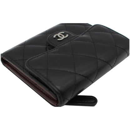 CHANEL CC Classic Small Flap Leather Compact Wallet Black