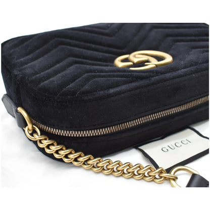 GUCCI  GG Marmont Small Velvet Matelasse Crossbody Bag Black 447632
