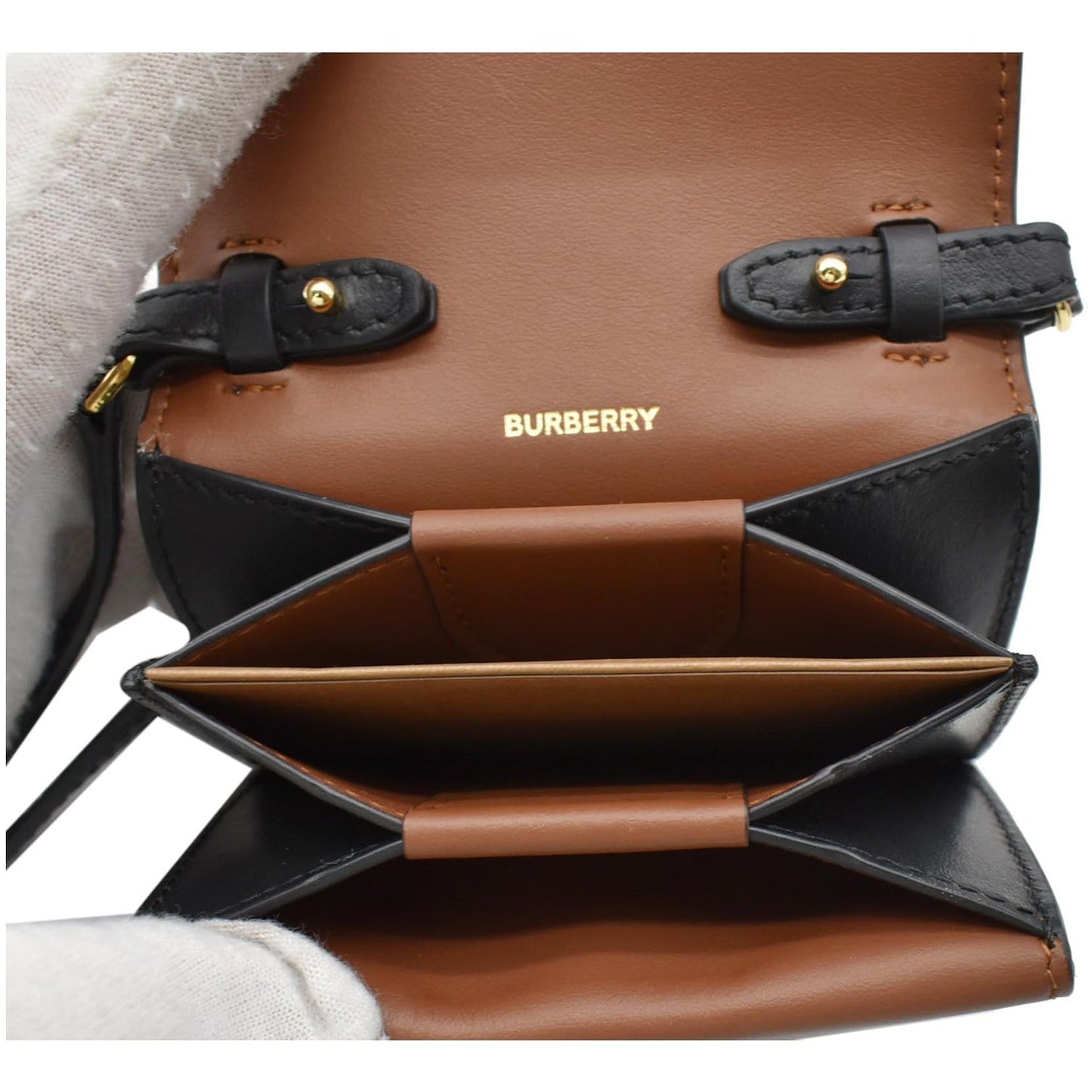 BURBERRY Jessie Icon Stripe E-Canvas Monogram Crossbody Card Case Beige