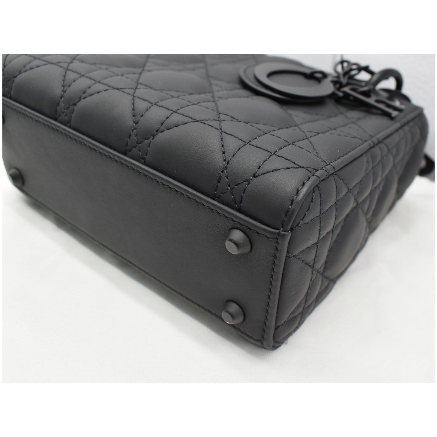 CHRISTIAN DIOR Mini Lady Dior Cannage Calfskin Leather Shoulder Bag Matte Black