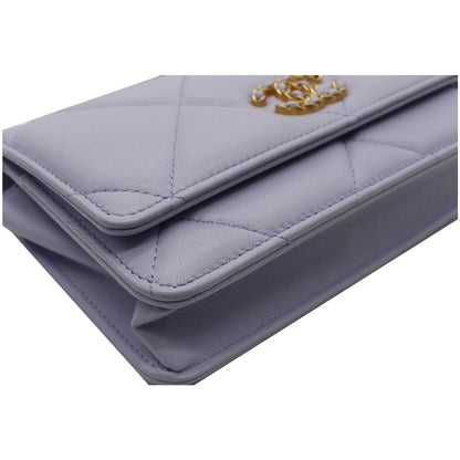 CHANEL 19 CC WOC Leather Wallet On Chain Crossbody Bag Light Lavender