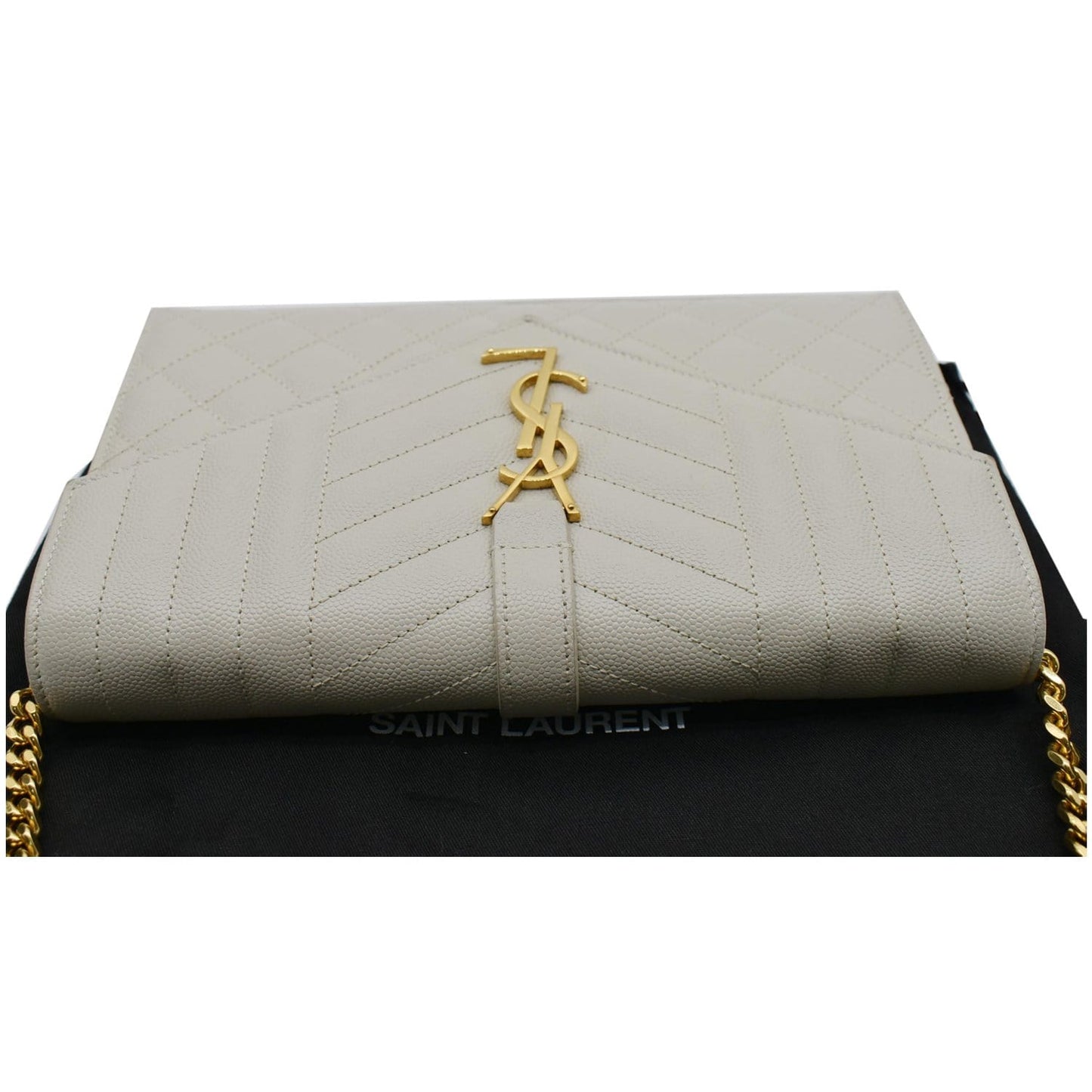 YVES SAINT LAURENT Envelope Small Leather Shoulder Bag Blanc Vintage