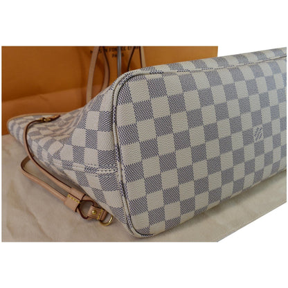 LOUIS VUITTON Neverfull MM Damier Azur Tote Shoulder Bag Rose Ballerine