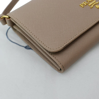 PRADA Mini Saffiano Leather Strap Crossbody Bag Natural