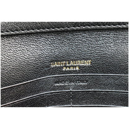 YVES SAINT LAURENT Becky Quilted Leather Crossbody Chain Wallet Black
