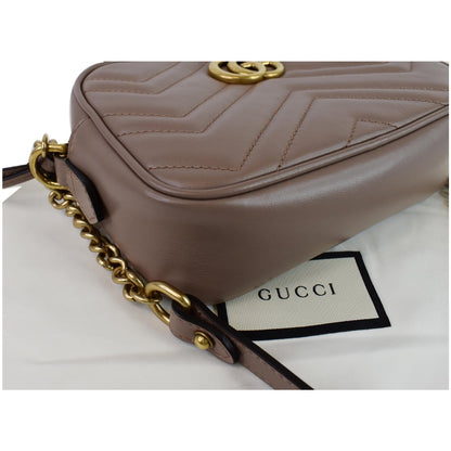 GUCCI GG Marmont Matelasse Mini Leather Crossbody Bag Dusty Pink 448065