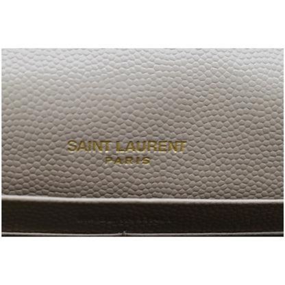 YVES SAINT LAURENT Matelasse Chevron Grain De Poudre Envelope Chain Wallet Beige