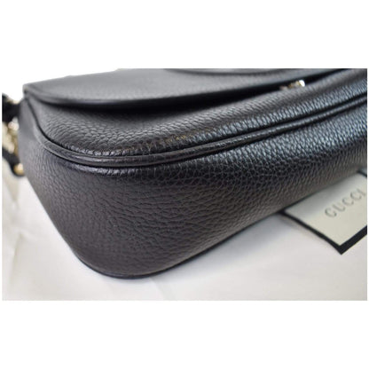GUCCI Soho Chain Flap Leather Shoulder Bag Black 536224