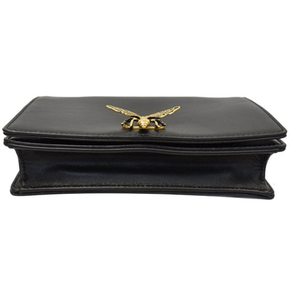CHRISTIAN DIOR Bee Leather Pouch Clutch Bag Black