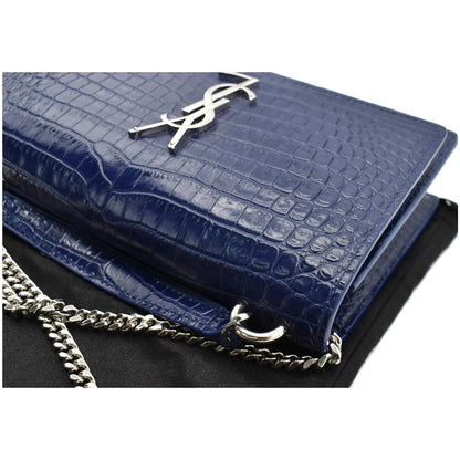 YVES SAINT LAURENT Sunset Medium Crocodile Leather Crossbody Bag Blue