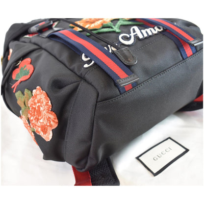GUCCI Techno Embroidery Fabric Backpack Bag Black 478327