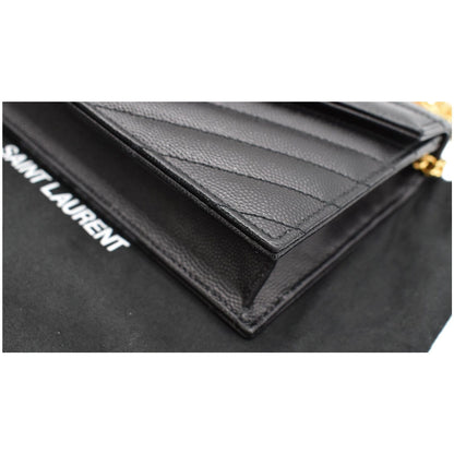 YVES SAINT LAURENT Envelope Chevron Grain De Poudre Envelope Chain Wallet Black