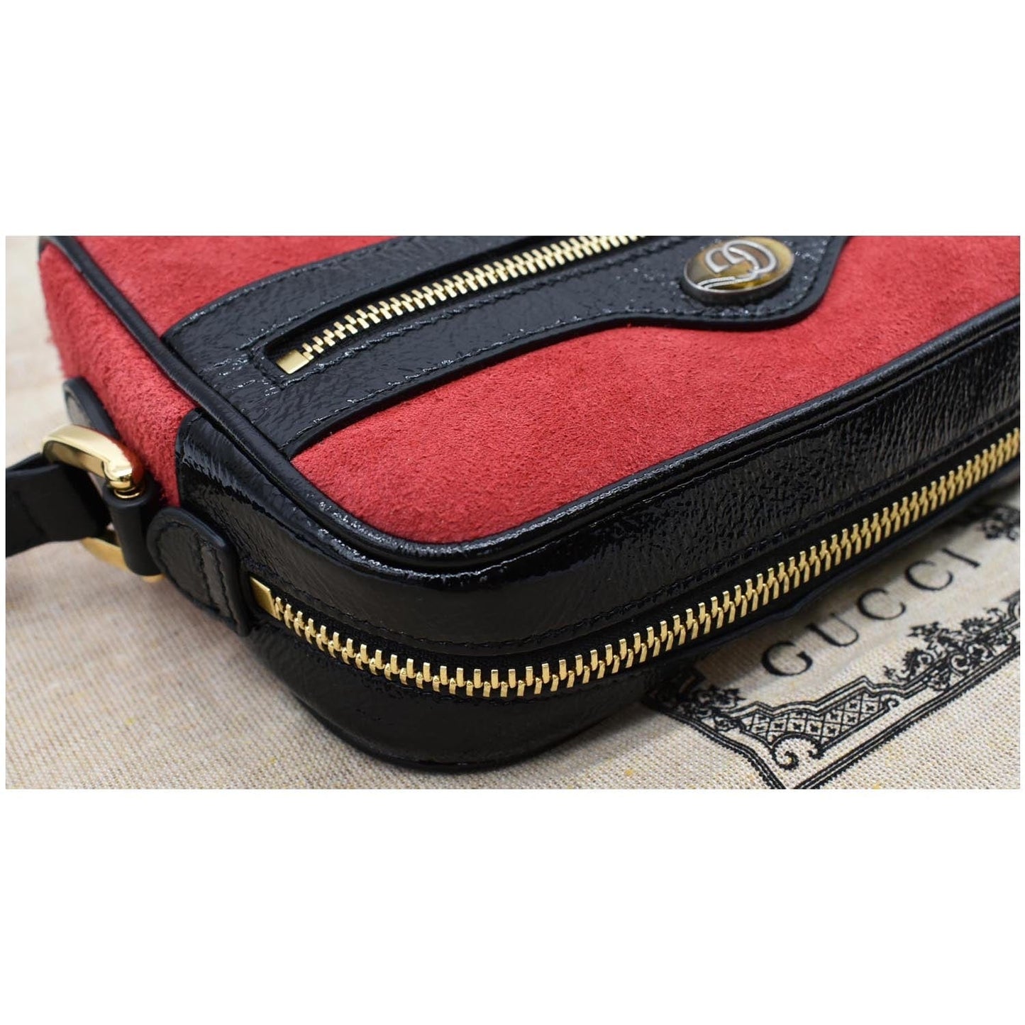 GUCCI Ophidia Mini Web Suede Leather Crossbody Bag Red 517350