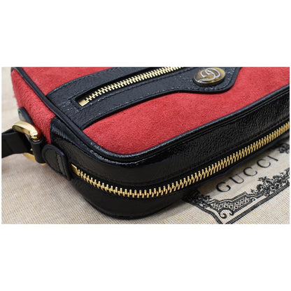 GUCCI Ophidia Mini Web Suede Leather Crossbody Bag Red 517350