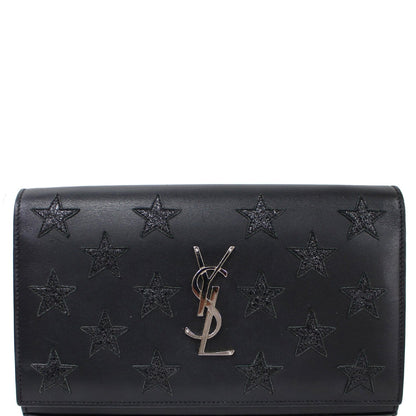 YVES SAINT LAURENT Kate Stars Leather Chain Clutch Crossbody Bag Black