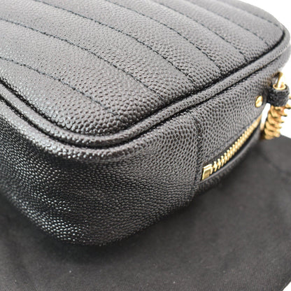 YVES SAINT LAURENT Mini Lou Grain De Poudre Camera Bag Black