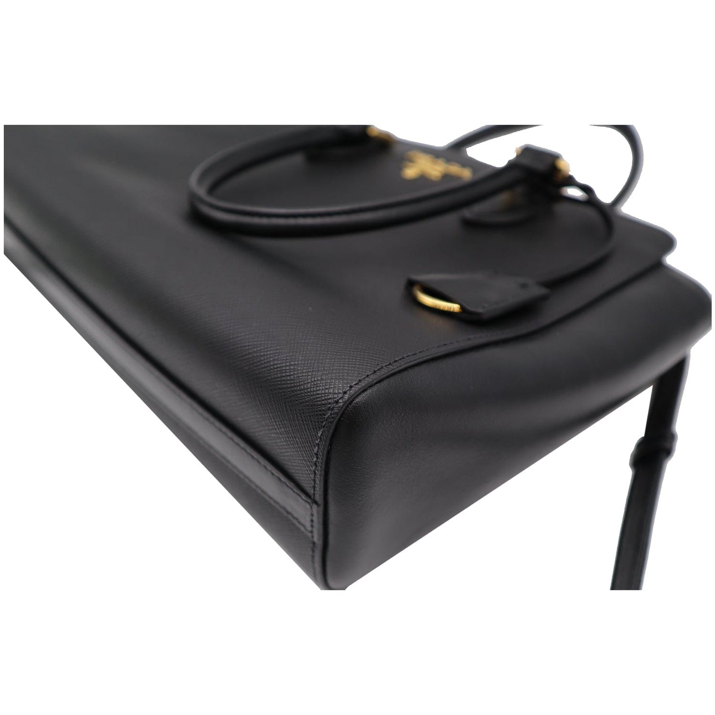 PRADA Top Handle Saffiano Leather Tote Crossbody Bag Black