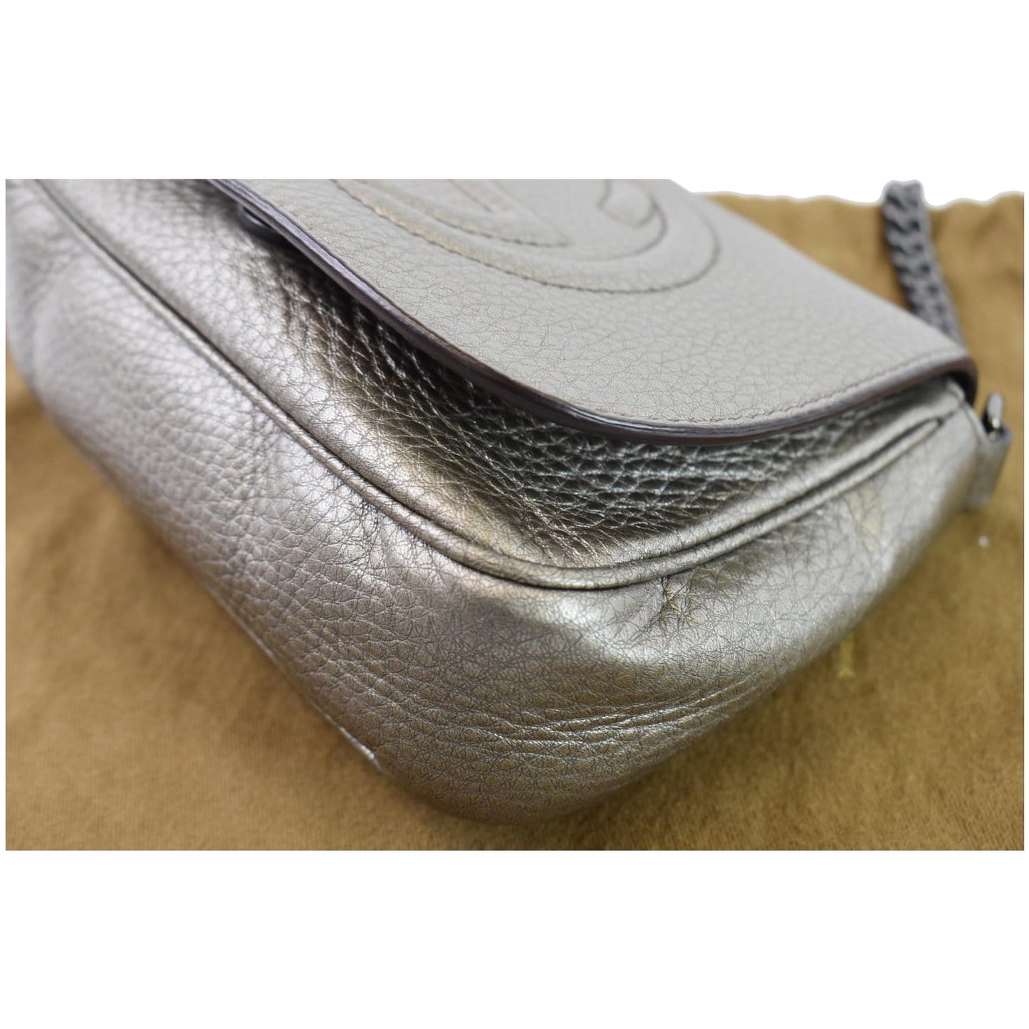 GUCCI GG Soho Tassel Pebbled Leather Shoulder Bag Silver 323190