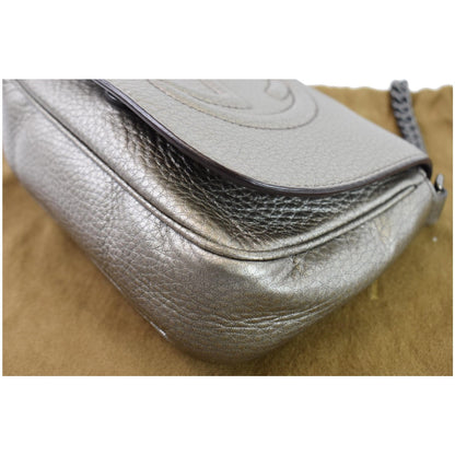 GUCCI GG Soho Tassel Pebbled Leather Shoulder Bag Silver 323190