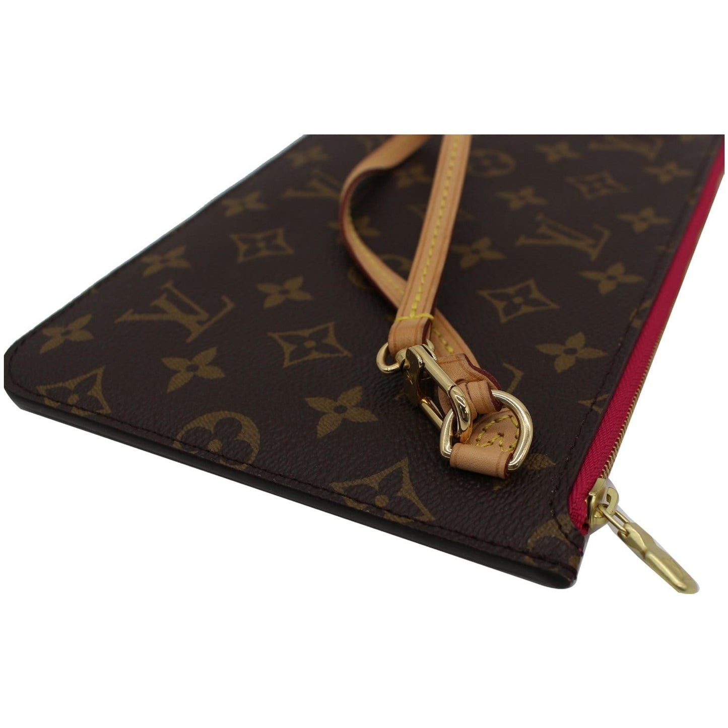 LOUIS VUITTON Neverfull MM Monogram Canvas Pochette Wristlet Pouch Fuchsia
