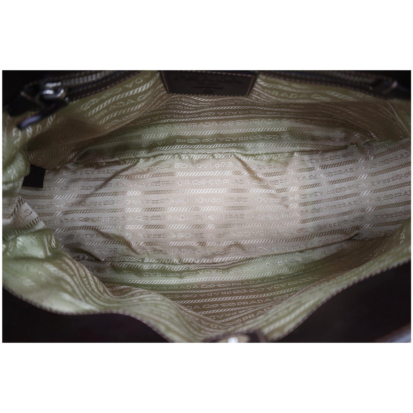 PRADA Jacquard Logo Canvas Leather Tote Shoulder Bag Beige