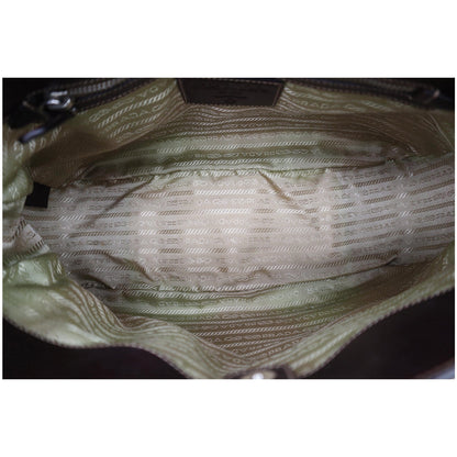PRADA Jacquard Logo Canvas Leather Tote Shoulder Bag Beige