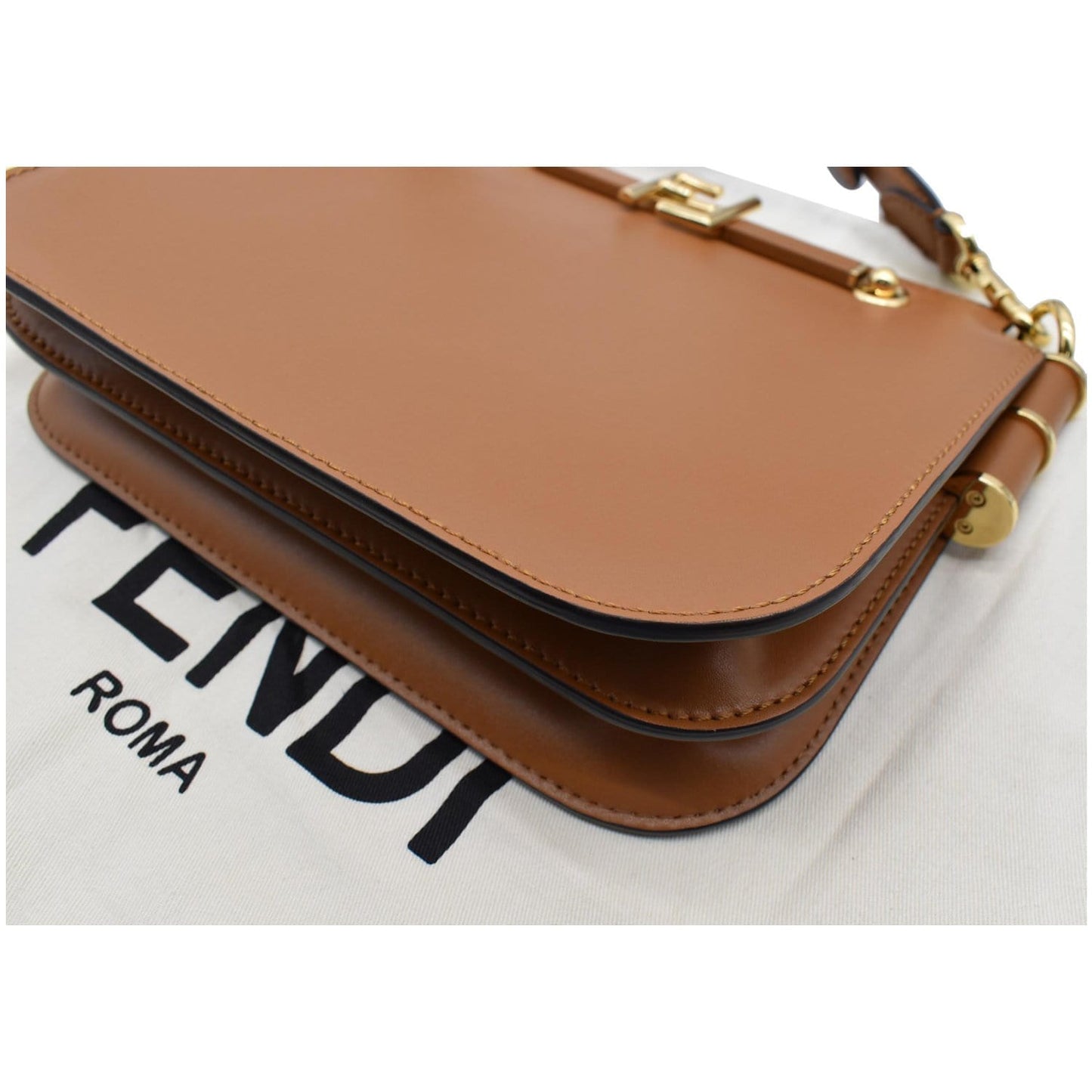 FENDI Touch Leather Shoulder Bag Brown