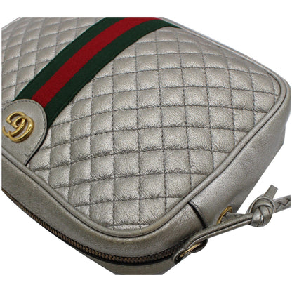 GUCCI GG Small Quilted Leather Shoulder Bag Metallic Silver 541051