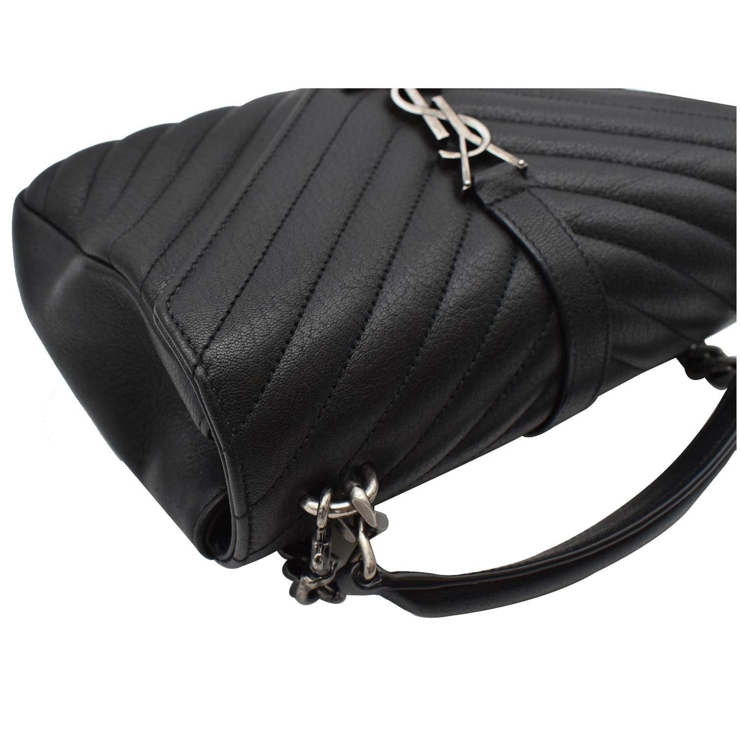 YVES SAINT LAURENT College Medium Monogram Chevron Leather Crossbody Bag Black