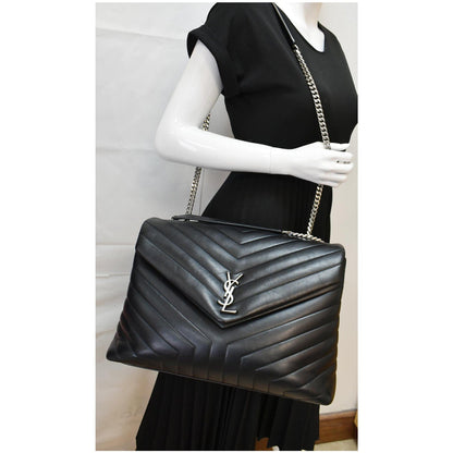 YVES SAINT LAURENT Large Loulou Matelasse Leather Chain Shoulder Bag Black