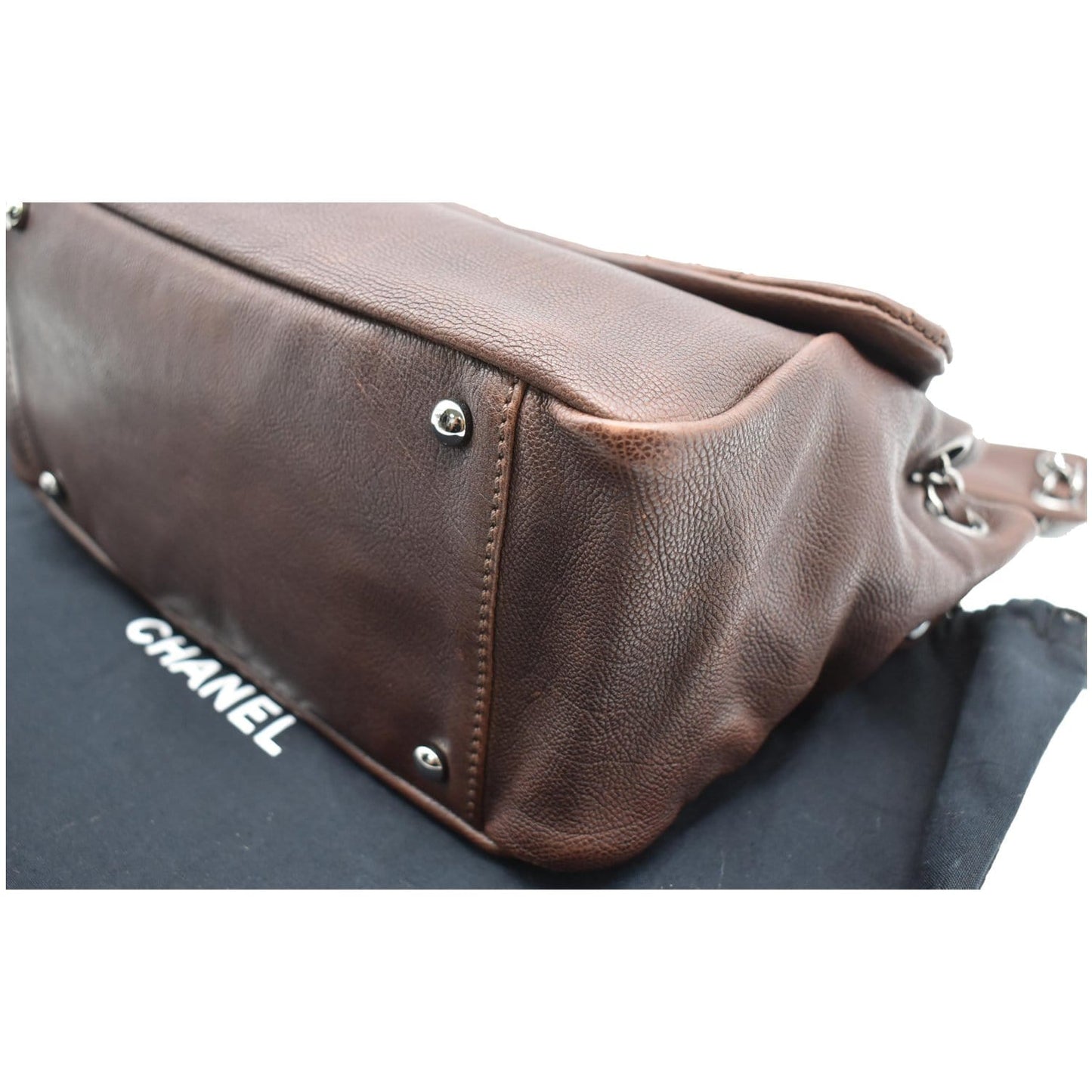 CHANEL Accordion Flap Calfskin Diamond Stitch Shoulder Bag Brown