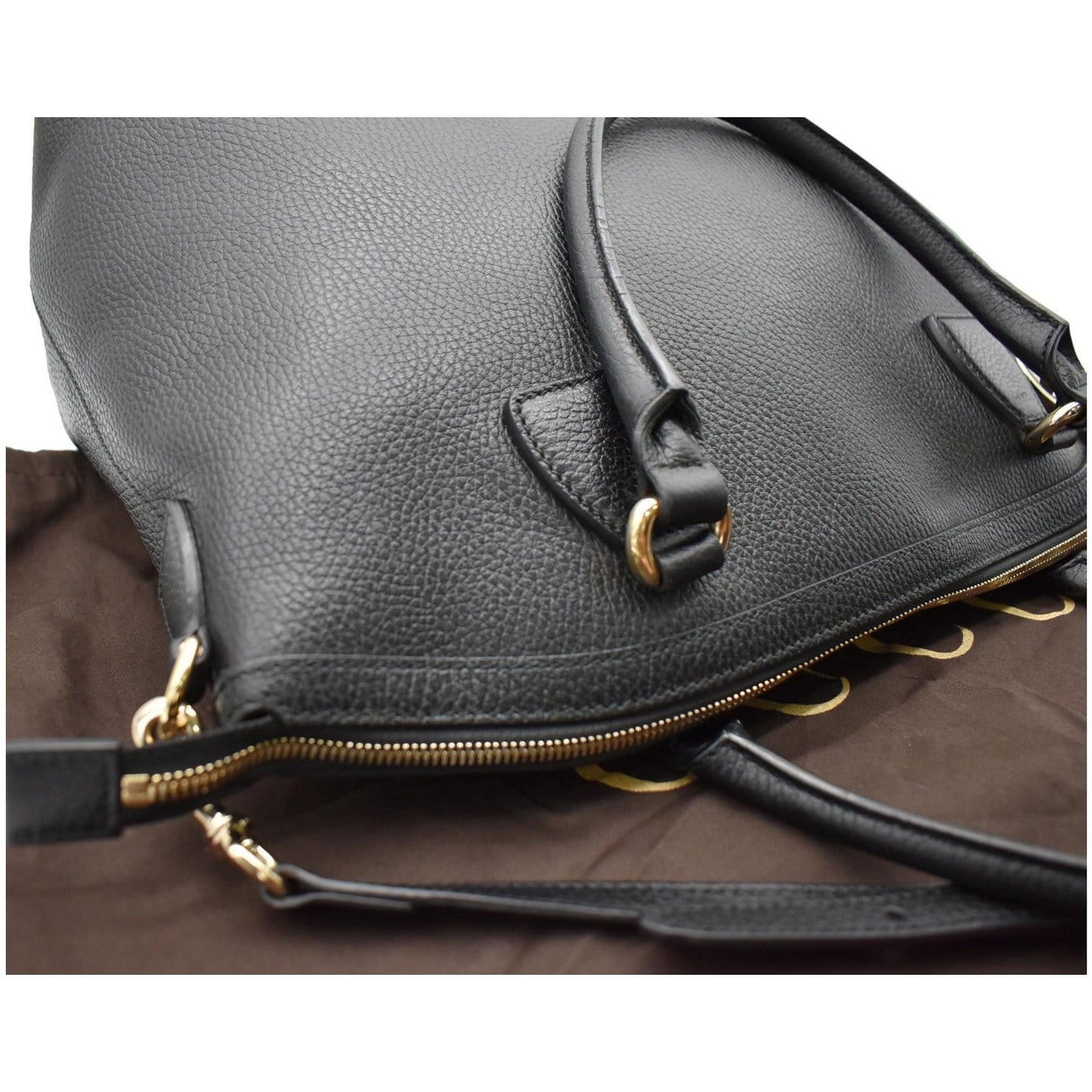 GUCCI Dome Large GG Charm Pebbled Leather Satchel Bag Black 449660