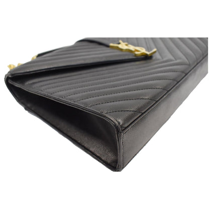 YVES SAINT LAURENT Large Envelope Grain De Poudre Chain Shoulder Bag Black