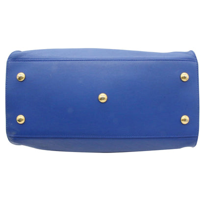 YVES SAINT LAURENT Cabas Y Small Calfskin Leather Tote Shoulder Bag Blue