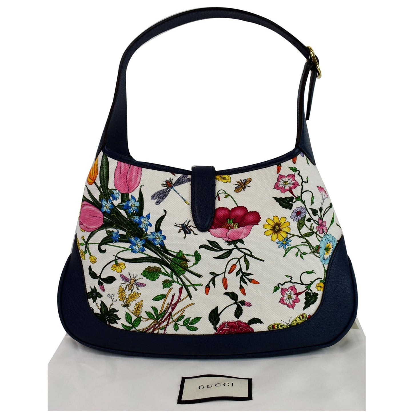 GUCCI Flora Jackie Medium Canvas Hobo Bag Blue 550152 - Last Call