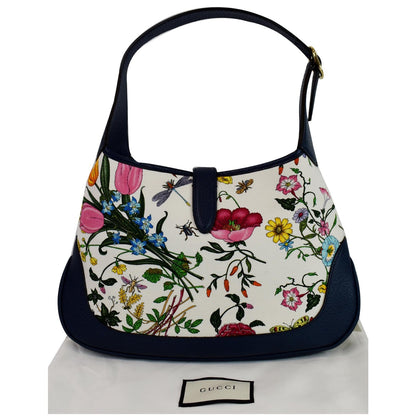 GUCCI Flora Jackie Medium Canvas Hobo Bag Blue 550152 - Last Call