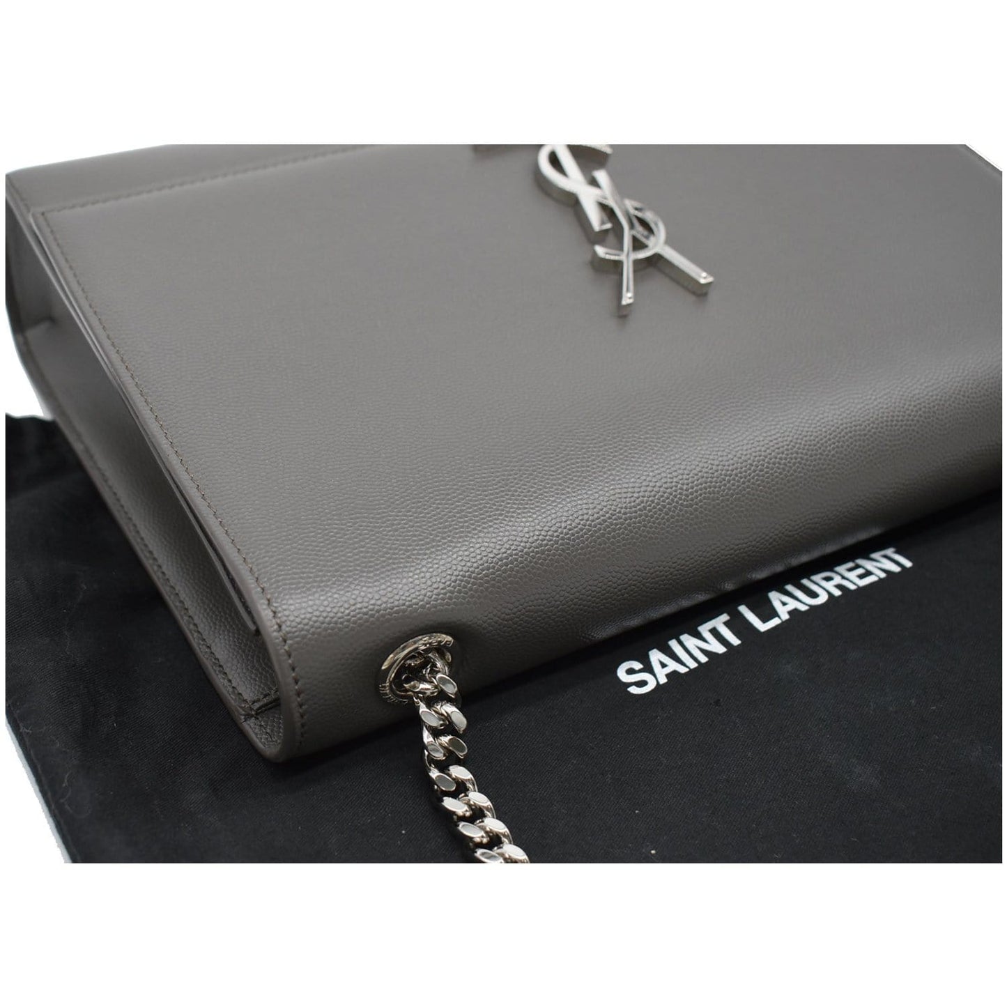YVES SAINT LAURENT Kate Large Grain De Poudre Leather Shoulder Bag Grey