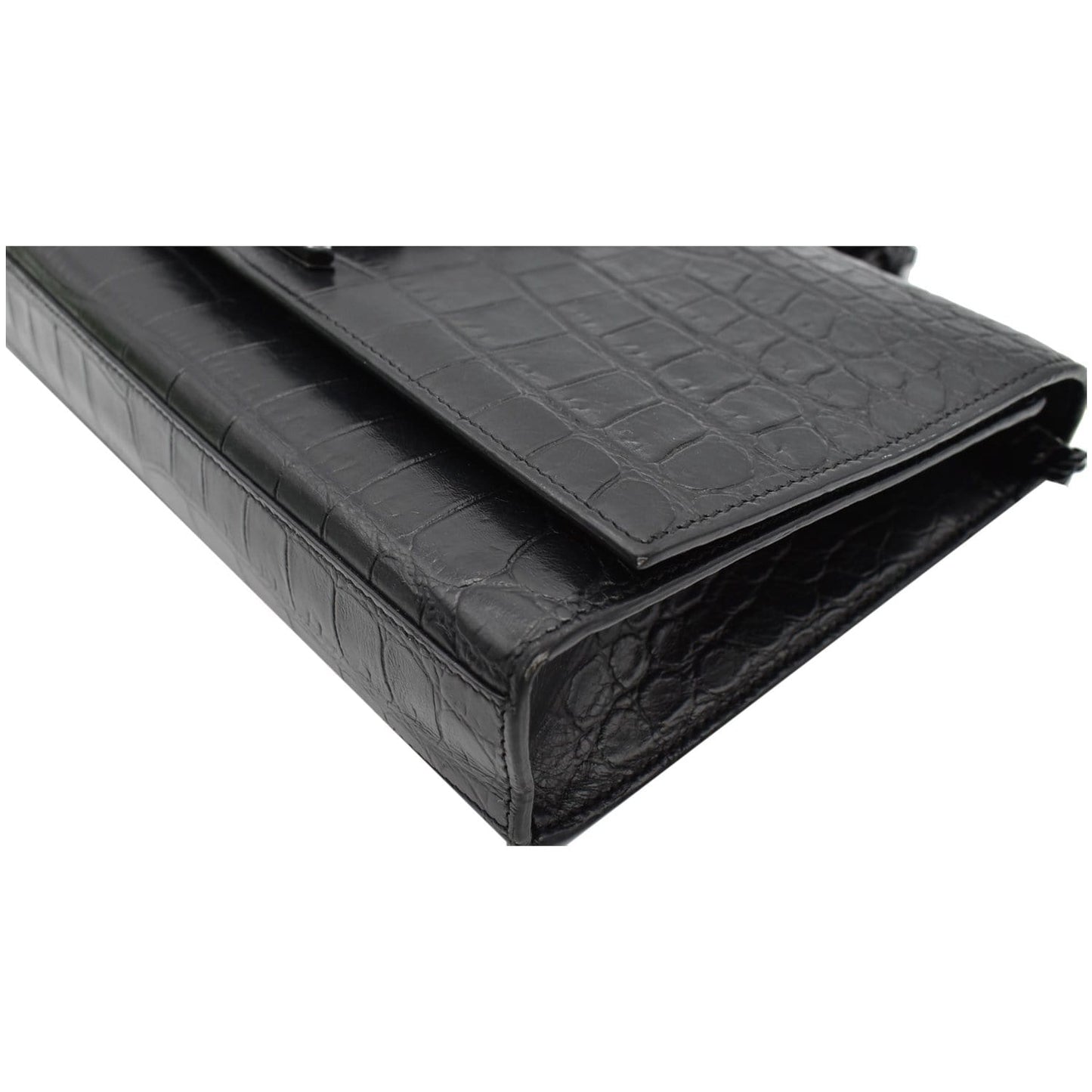 YVES SAINT LAURENT WOC Crocodile-Embossed Shoulder Bag Black  - Hot Deals