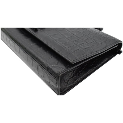 YVES SAINT LAURENT WOC Crocodile-Embossed Shoulder Bag Black  - Hot Deals