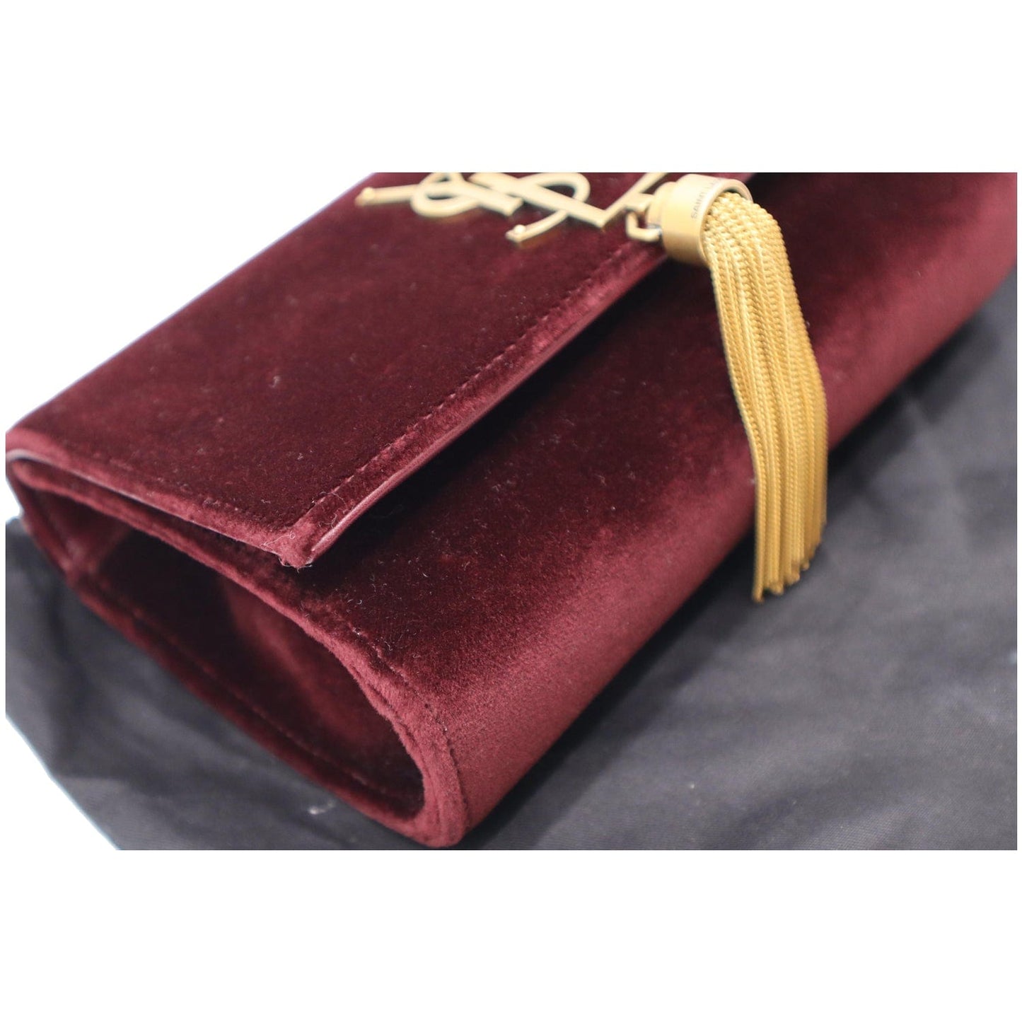 YVES SAINT LAURENT Kate Medium Tassel Velvet Crossbody Bag Burgundy - 10% OFF