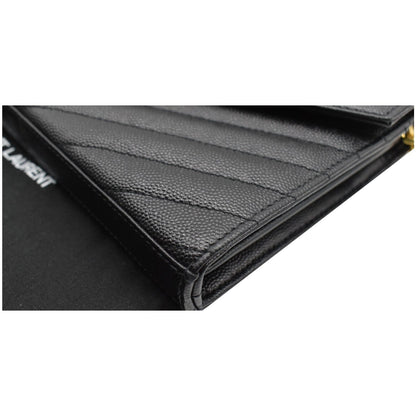 YVES SAINT LAURENT Monogram Envelope Leather Crossbody Chain Wallet Black