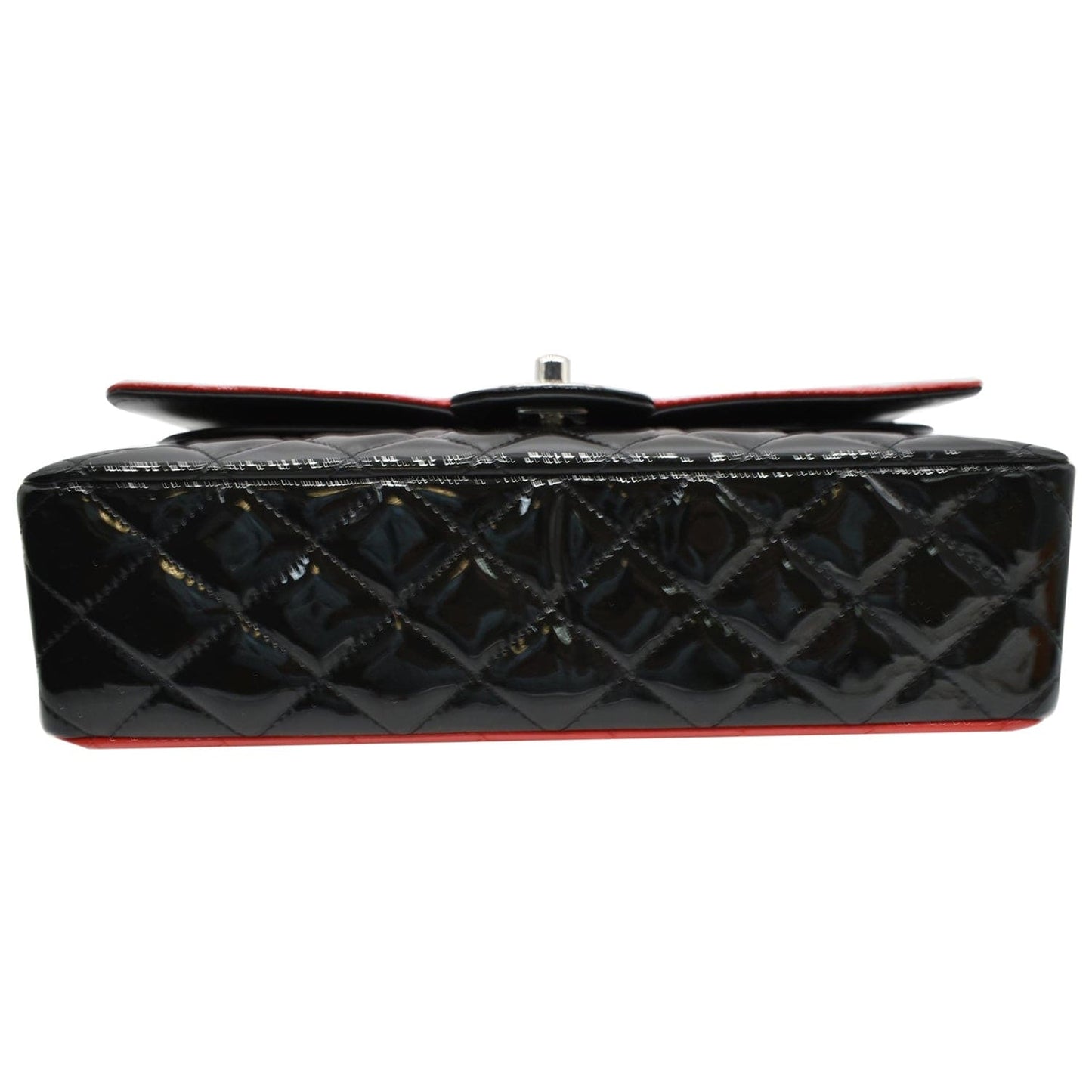 CHANEL Medium Double Flap Quilted Patent Leather Shoulder Bag Black/Red