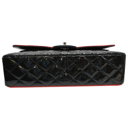 CHANEL Medium Double Flap Quilted Patent Leather Shoulder Bag Black/Red